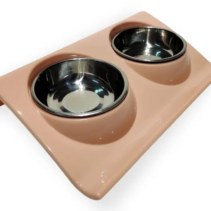 Миски металл двойные на пластиковой подставке, разн. цв. волна