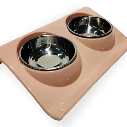 Миски металл двойные на пластиковой подставке, разн. цв. волна