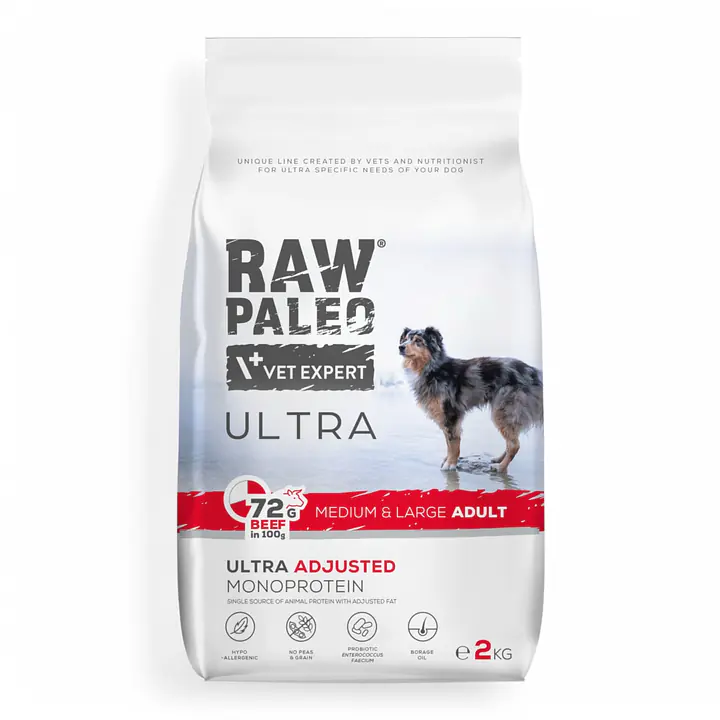 Vet Expert RAW PALEO ULTRA MEDIUM LARGE ADULT BEEF - Вес Упаковки: 2 кг