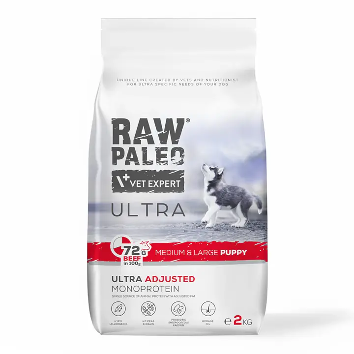 Vet Expert RAW PALEO ULTRA MEDIUM LARGE PUPPY BEEF - Вес Упаковки: 2 кг