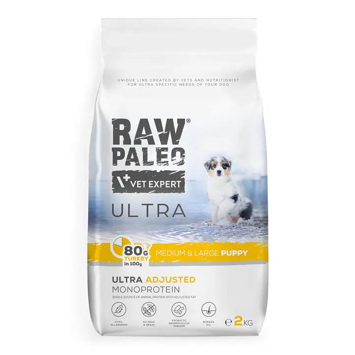 Vet Expert RAW PALEO ULTRA MEDIUM LARGE PUPPY TURKEY - Вес Упаковки: 2 кг